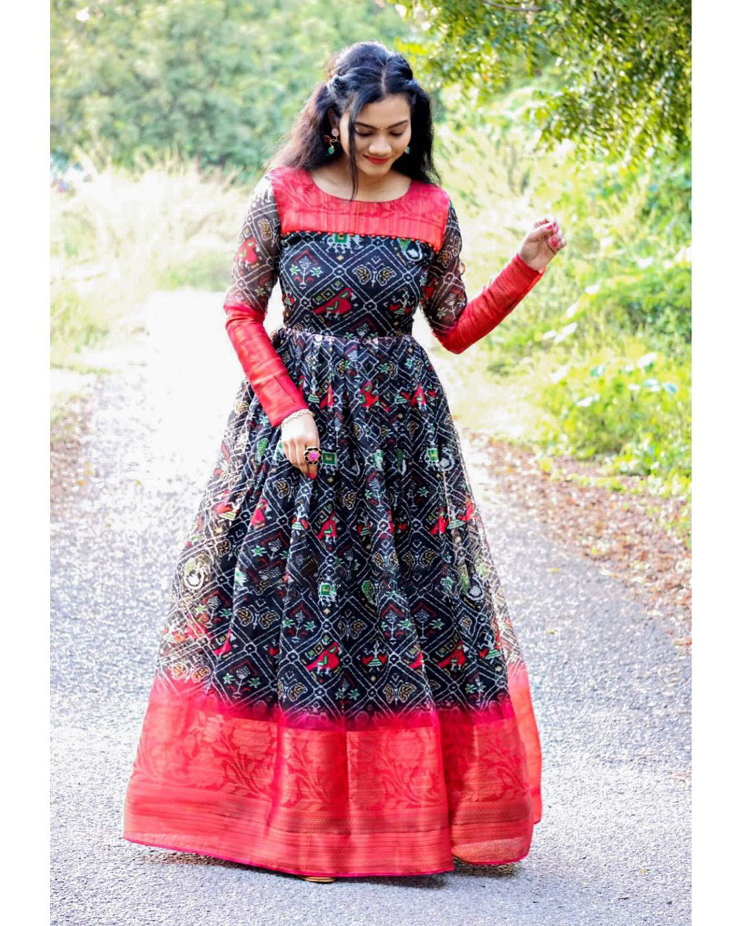 Buy Peach Shibori Print Anarkali Gown With Sequins From Ethnic Plus